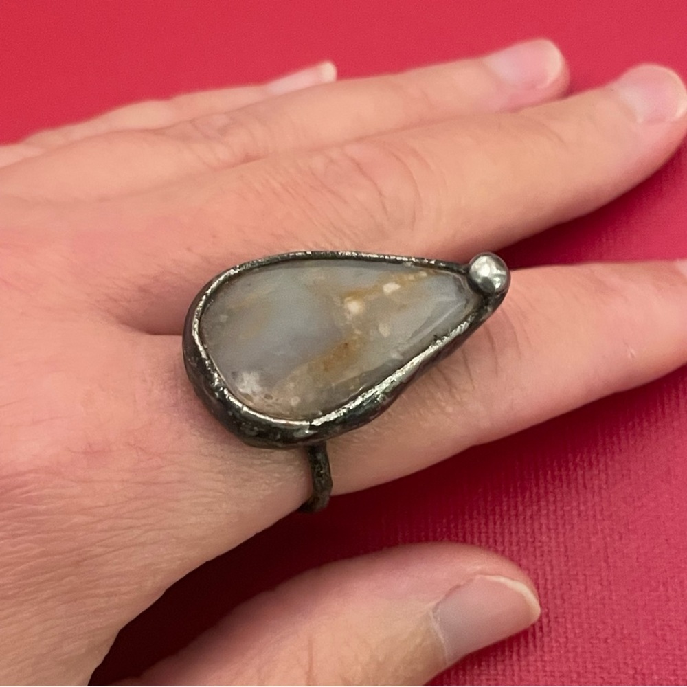 🪐 Handmade Gravier Stone Point Ring Unique OOAK Boho Earthy Hippie Jewelry 🪐